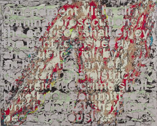 Mark Bradford Amendment #6 2014 mixed media on can...
