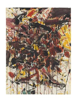 Sam Francis Black and So On 1958 watercolor and go...